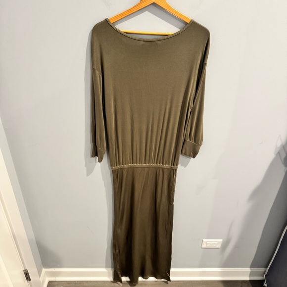 Michael Stars Nadia Mixed Fabric Satin Midi Dress in Olive Green, Size S - Picture 10 of 12